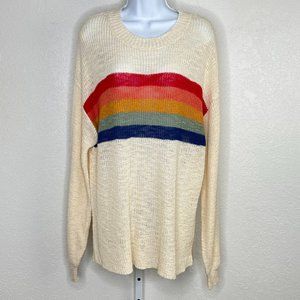 Like Love 2XL‎ Cream Rainbow Sweater, Slightly Sheer, Cotton blend, Drapes well